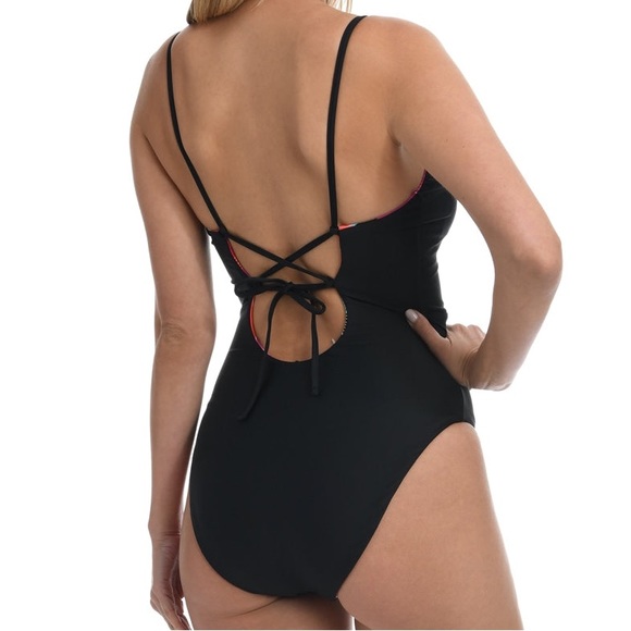 LA BLANCA In Full Bloom reversible plunge front one piece swimsuit #LB2CJ09 NWT - Picture 4 of 5